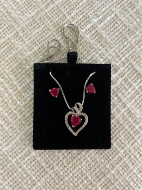Heart Pendant Necklace & Stud Earrings Set. 
925 Stamped Silver on both.